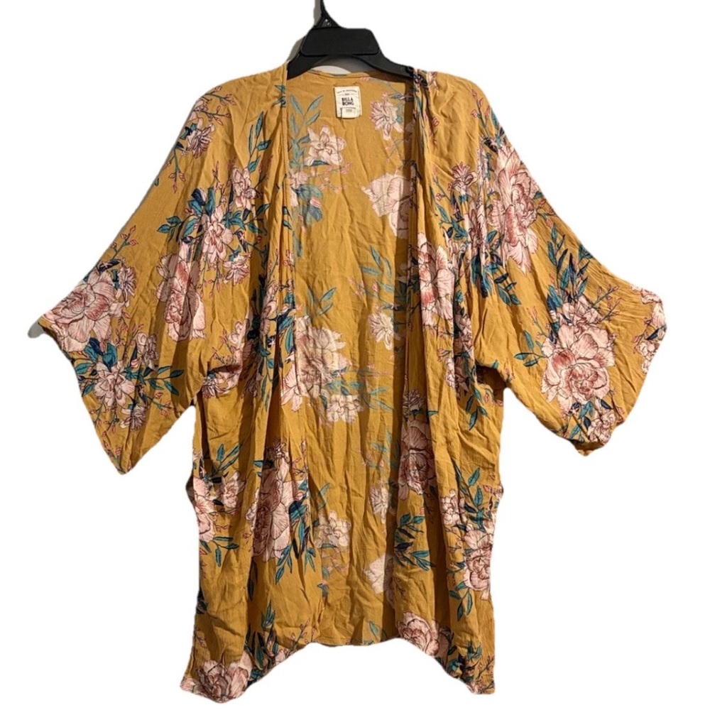 Billabong Multicolor Floral Mustard Yellow Boho Beach Desert Dream Kimono